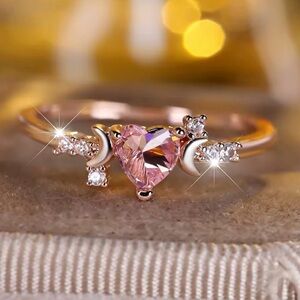 Delicate Pink and Gold Heart Shaped Ring size 7